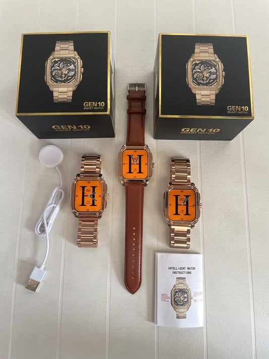 Original Golden Stainless Steel Gen 10 Smart Watch (2 Strap in 1) - Zakir Shop