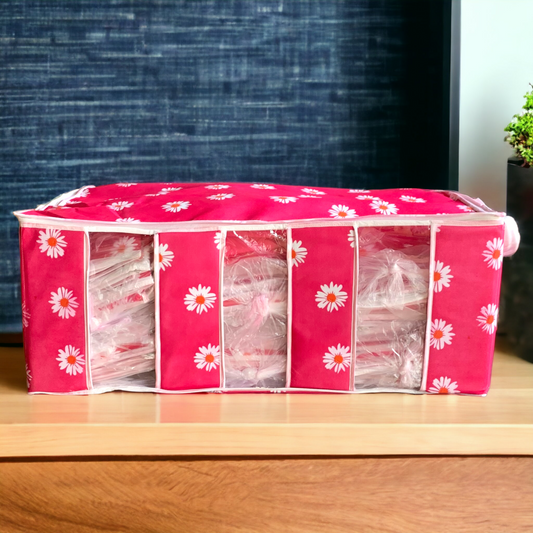 3 COMPARTMENT BAG -PINK FLOWER PRINTED