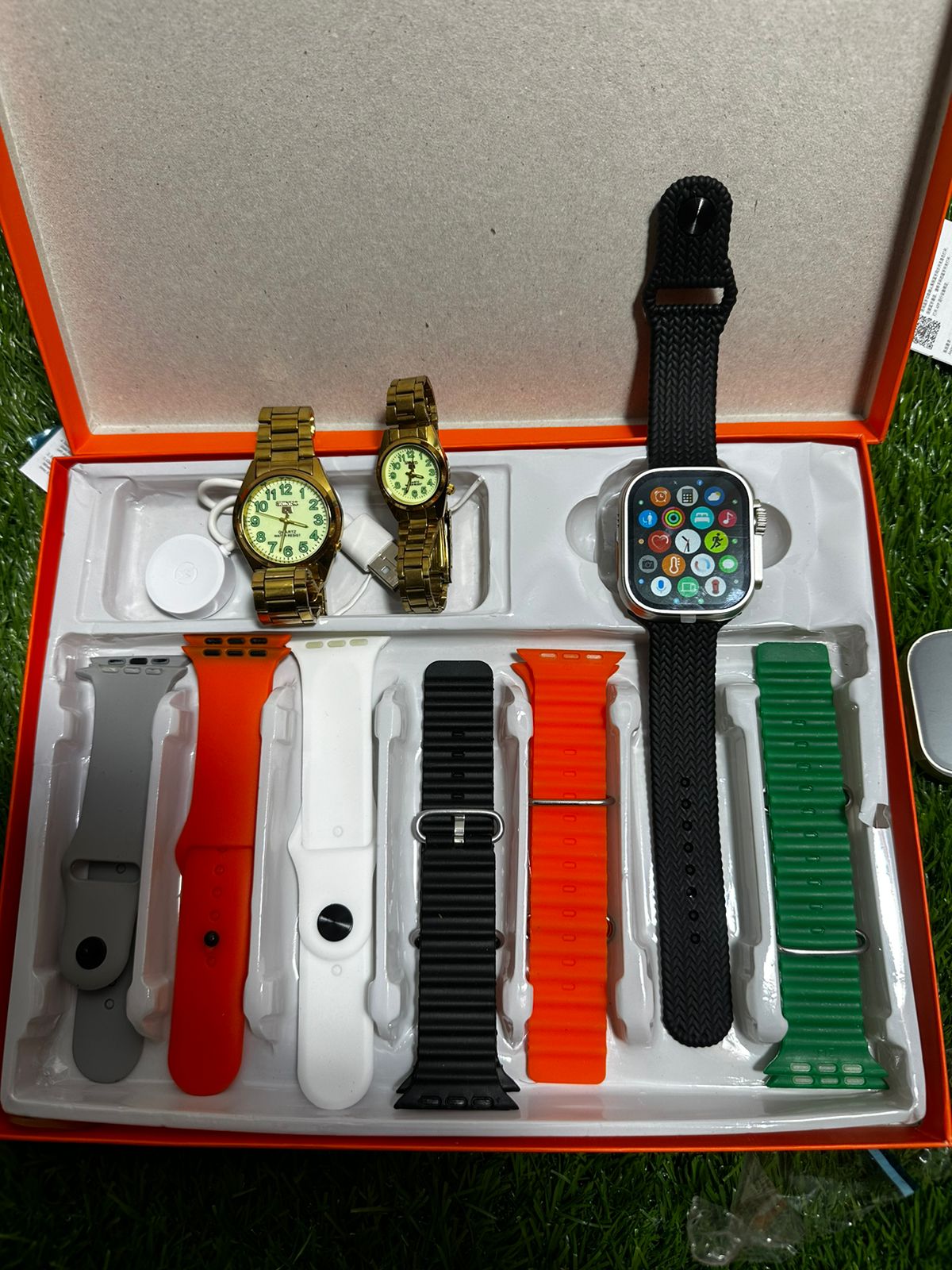 7 in 1 smart watch with Couple Golden Watch ( 3 watches) in box